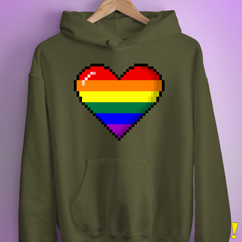 LGBTQ Pride Pixel Heart Hoodie - Army